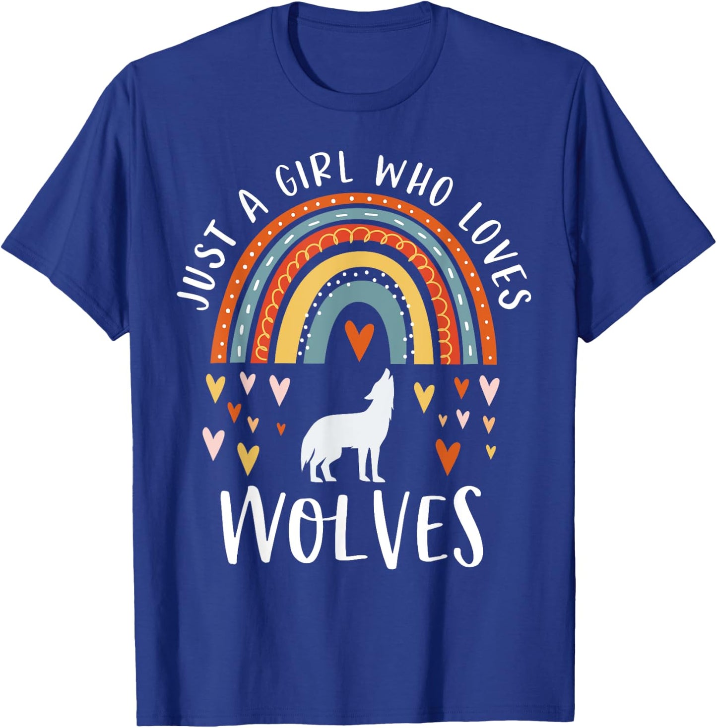 Just A Girl Who Loves Wolves Rainbow Gifts For Wolf Lover T-Shirt - T-Shirt | Royal