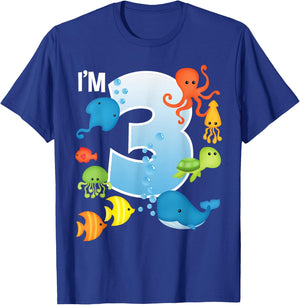 Ocean See Underwater 3 Year Old Under The Sea Birthday Party T-Shirt - T-Shirt | Royal