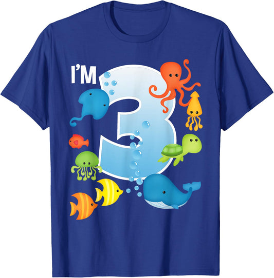 Ocean See Underwater 3 Year Old Under The Sea Birthday Party T-Shirt - T-Shirt | Royal