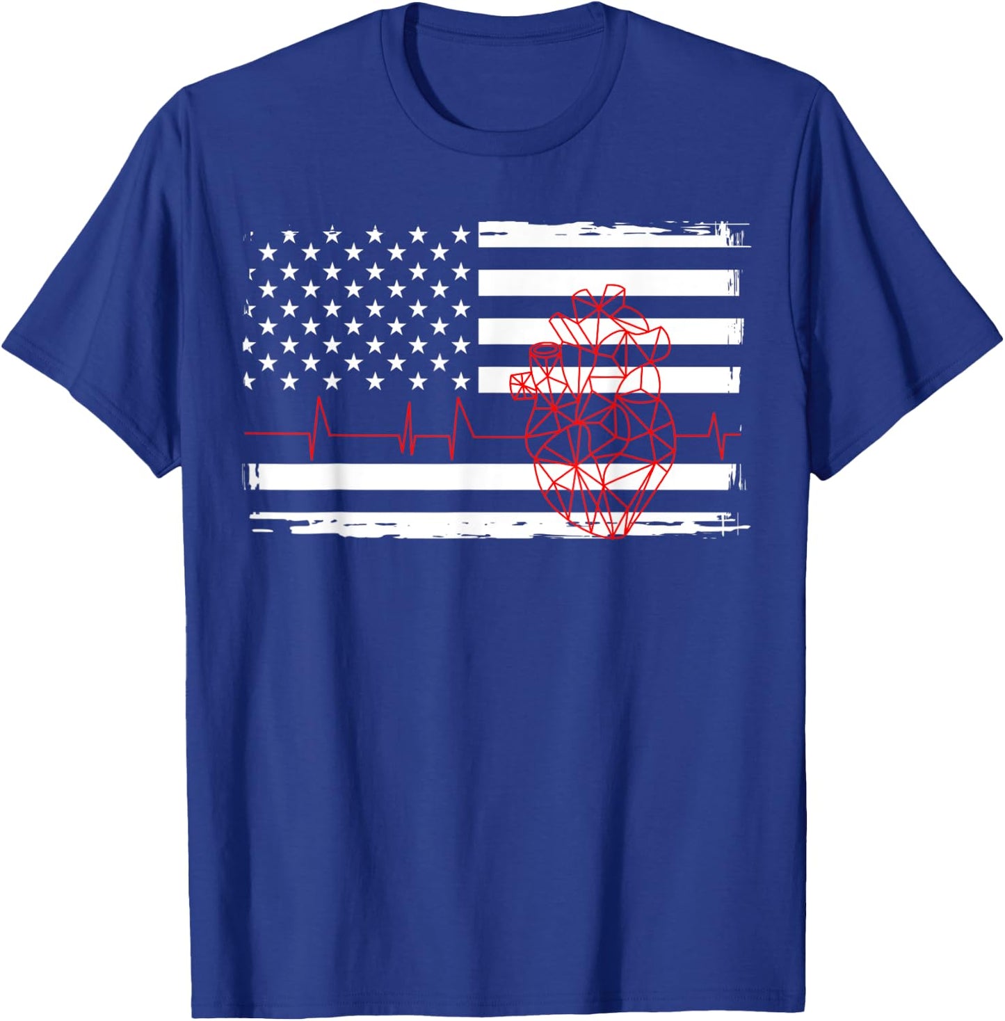 Cardiologist Geometric Heart USA Flag Fourth Of July T-Shirt - T-Shirt | Royal