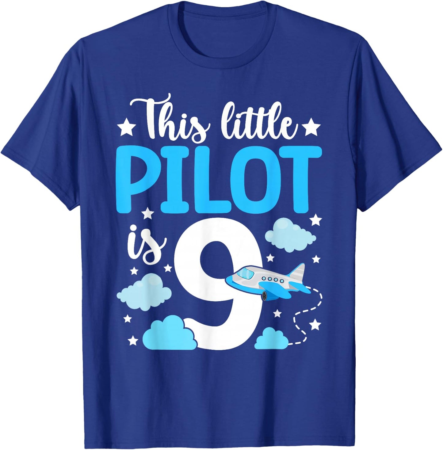 This little Pilot is 9 Airplane 9th Birthday T-Shirt - T-Shirt | Royal