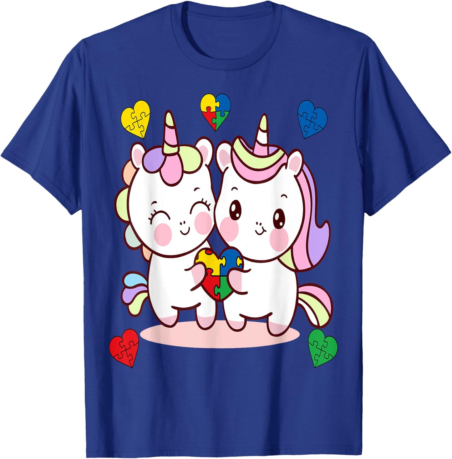 Unicorn Heart Puzzle Piece Autism Awareness Cute Girls T-Shirt - T-Shirt | Royal