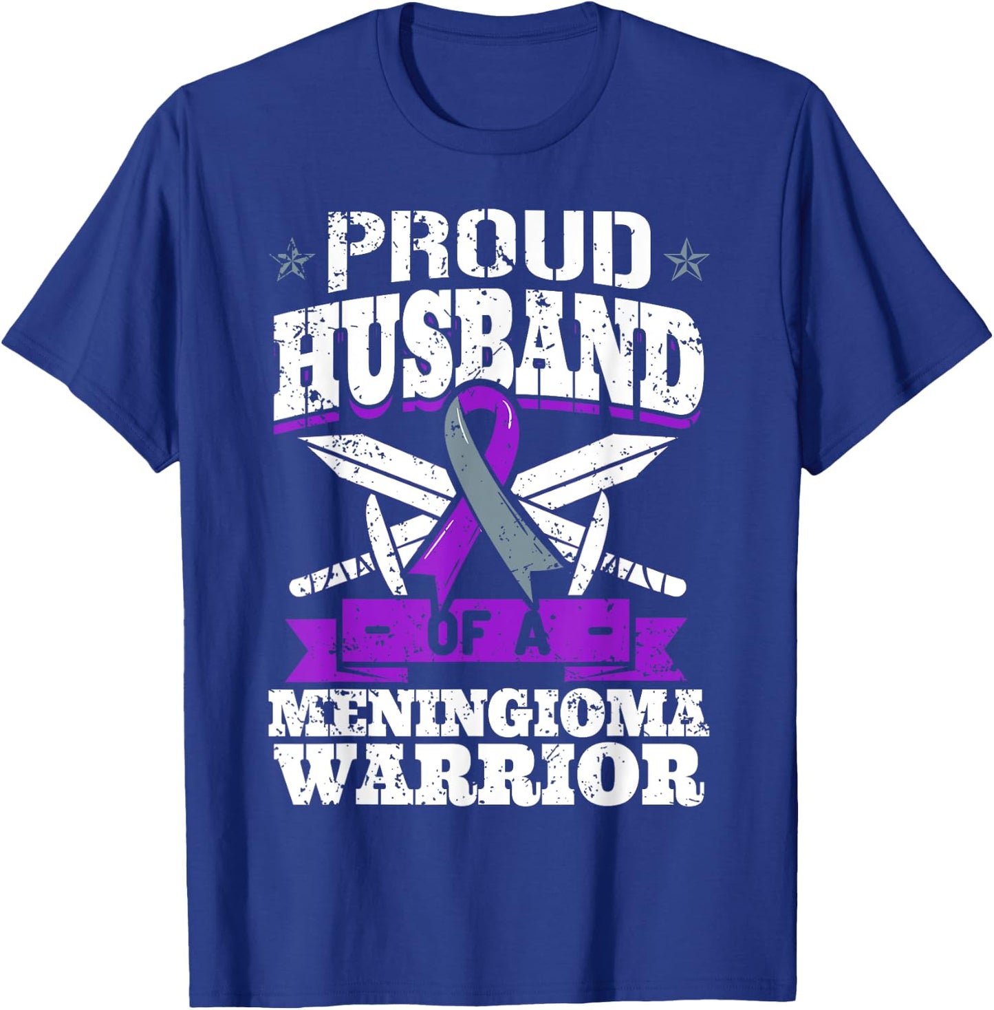 Proud Husband Of A Meningioma Warrior Tumor Awareness Ribbon T-Shirt - T-Shirt | Royal