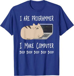 I Are Programmer I Make Computer Beep Boop Funny Cute Cat T-Shirt - T-Shirt | Royal