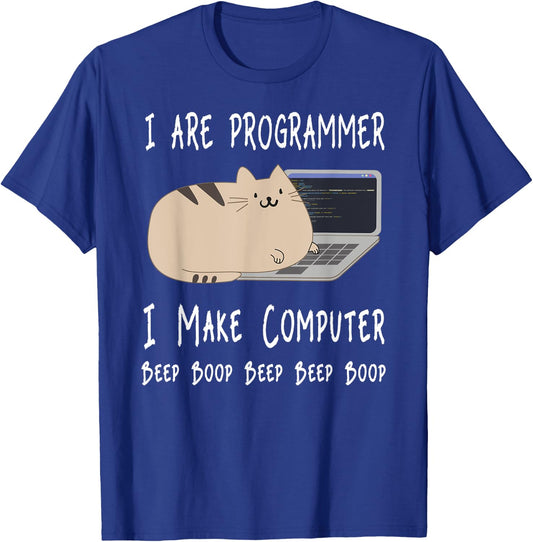 I Are Programmer I Make Computer Beep Boop Funny Cute Cat T-Shirt - T-Shirt | Royal
