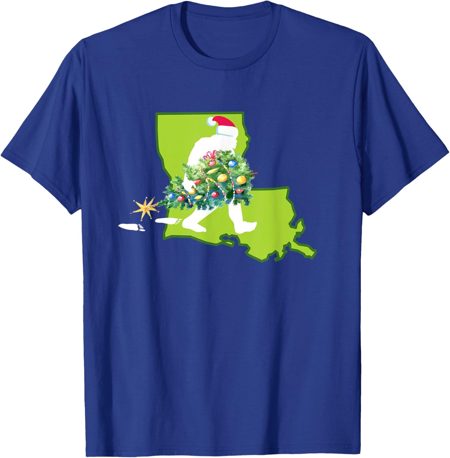Louisiana Bigfoot State Christmas Tree T-Shirt - T-Shirt | Royal