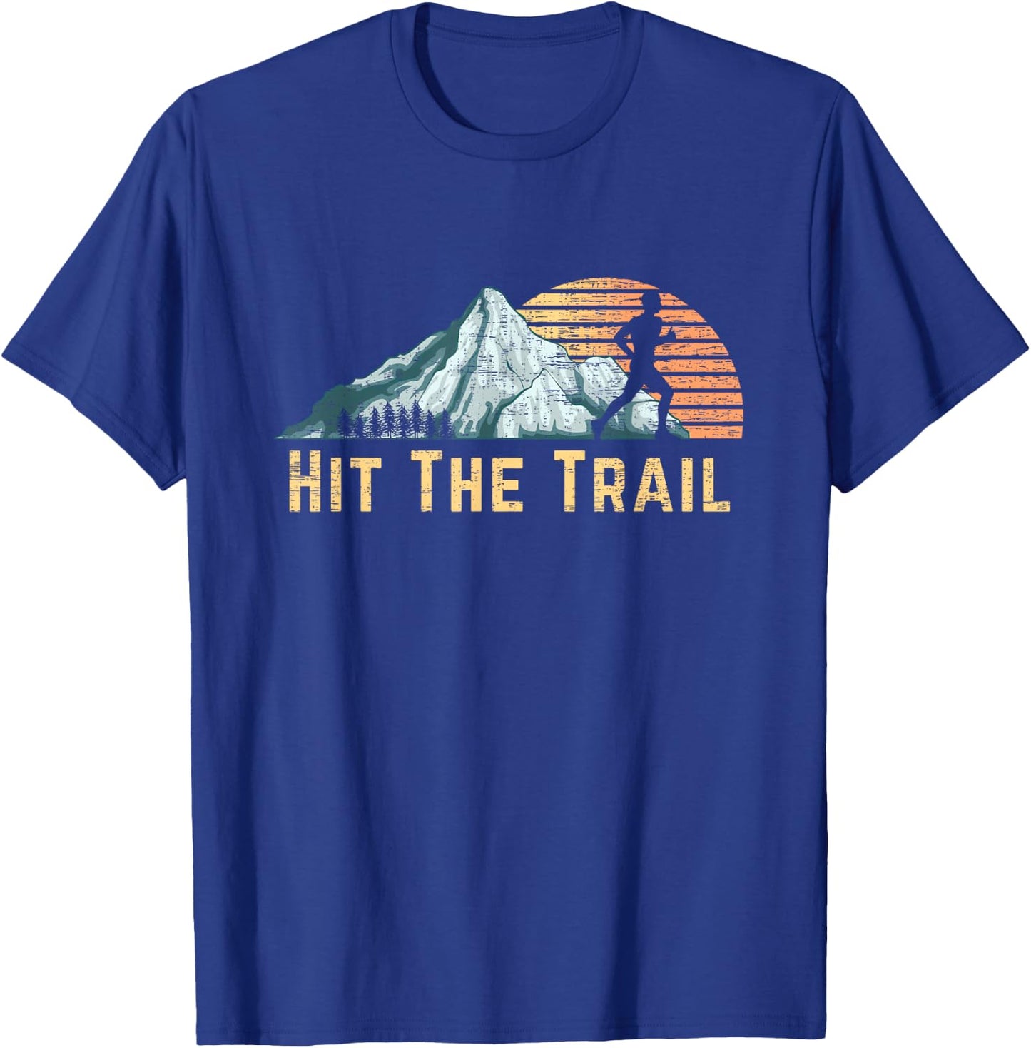 Hit The Trail Vintage Mountain Runner Retro Trail Running T-Shirt - T-Shirt | Royal