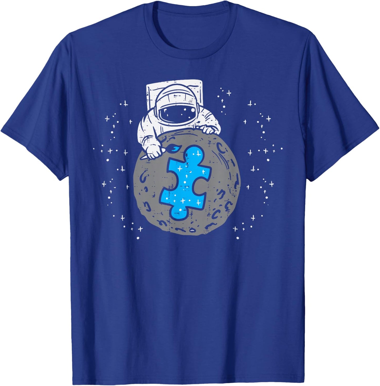 Astronaut Moon Blue Puzzle Piece Autism Awareness Boys Kids T-Shirt - T-Shirt | Royal