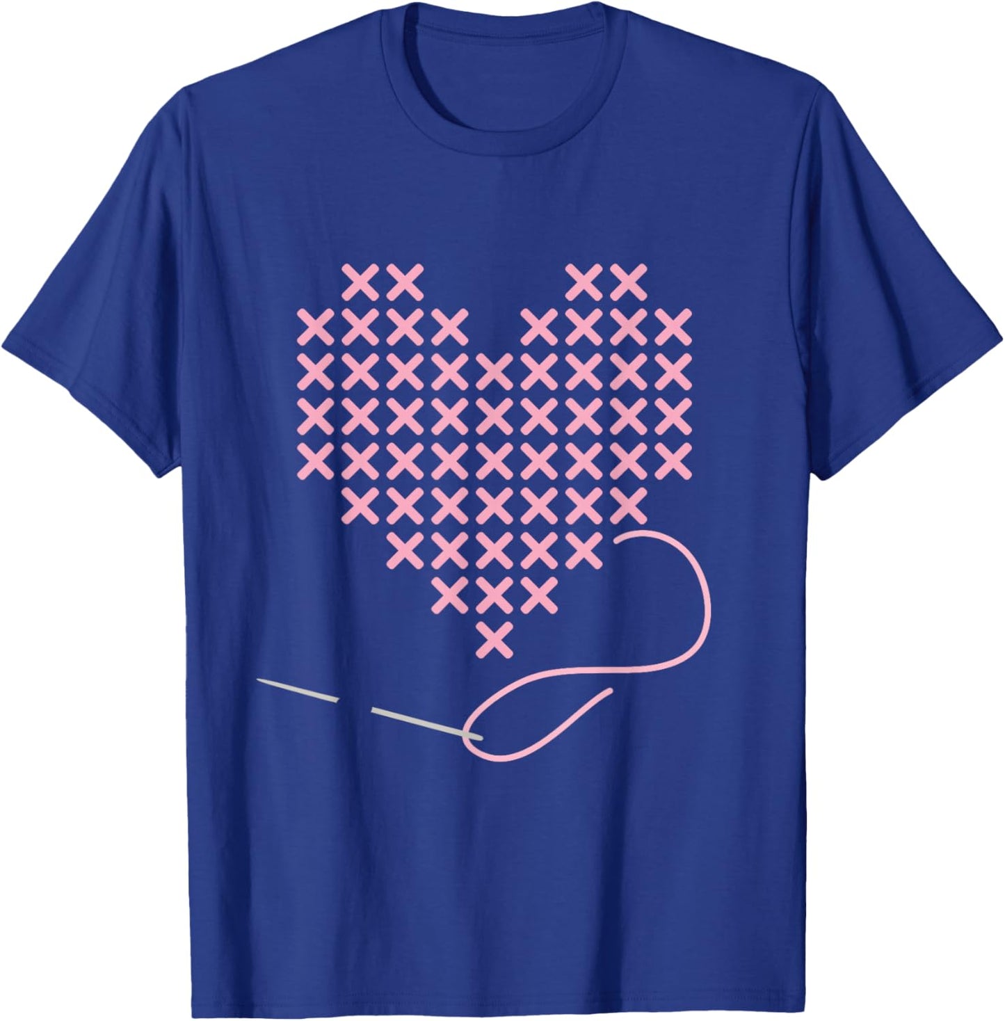 I love Cross Stitch Heart and Needle in Pink T-Shirt - T-Shirt | Royal