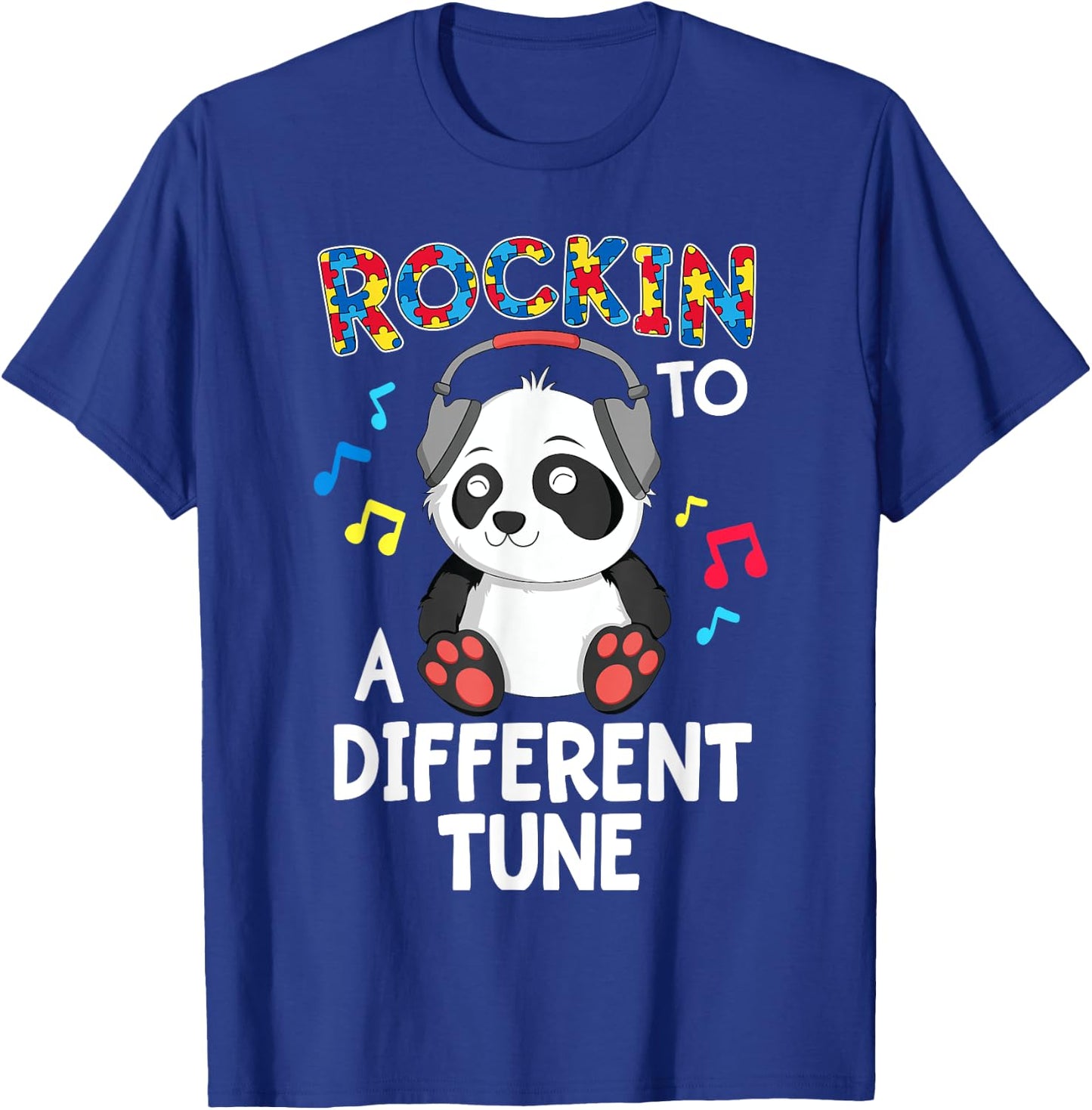 Rockin' To A Different Tune Panda Autism Awareness Kids T-Shirt - T-Shirt | Royal
