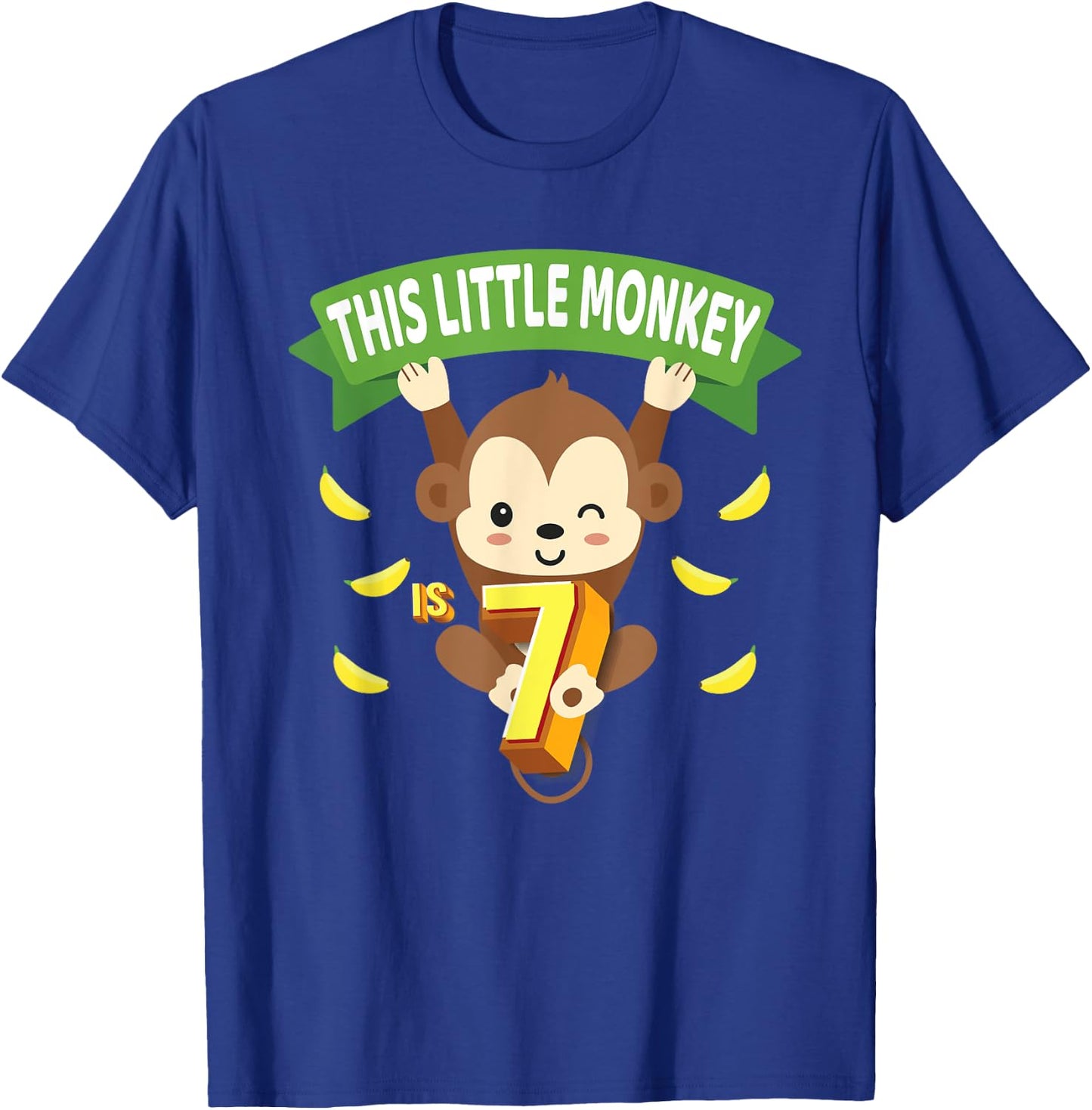 This Little Monkey Is 7 Years Old Kid 7th Birthday Monkeys T-Shirt - T-Shirt | Royal