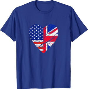 Great Britain USA Heart American Flag UK Flag Love Heart T-Shirt - T-Shirt | Royal
