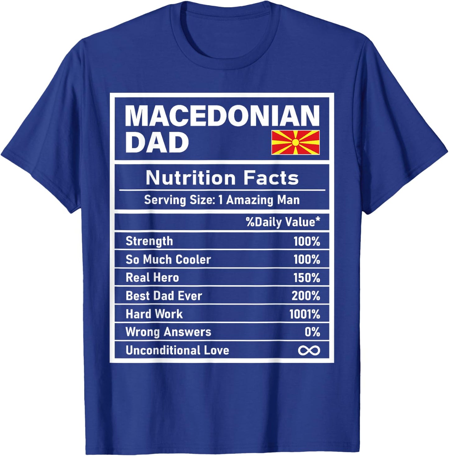 Macedonian Dad Nutrition Facts Father's Day National Pride T-Shirt - T-Shirt | Royal