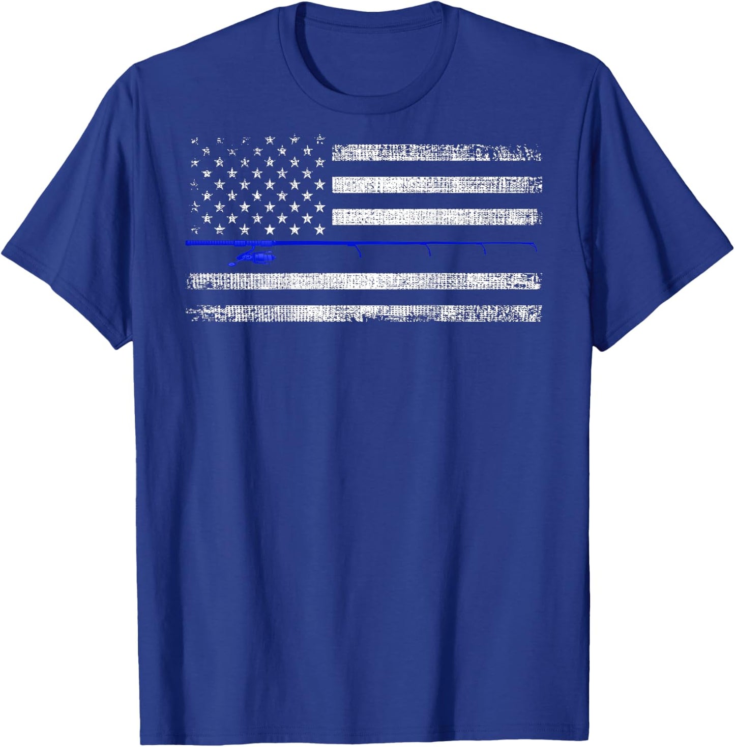 American Flag Distressed Fishing Printed On Back Women Kids Men T-Shirt - T-Shirt | Royal