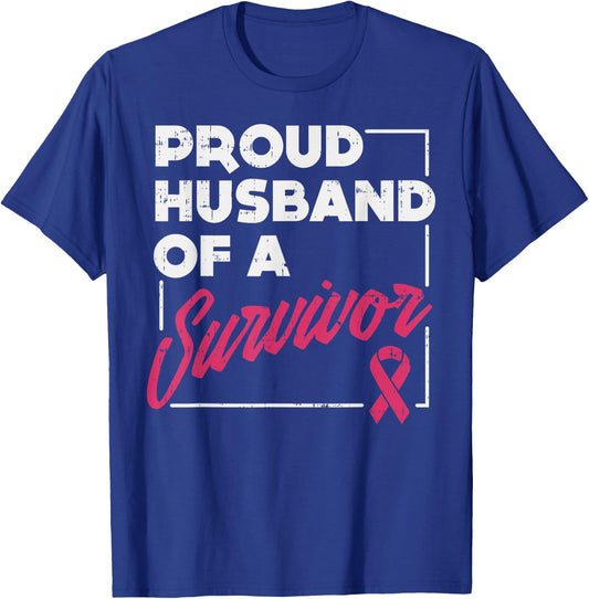 Proud Husband Of Survivor Breast Cancer Awareness Men Gift T-Shirt - T-Shirt | Royal