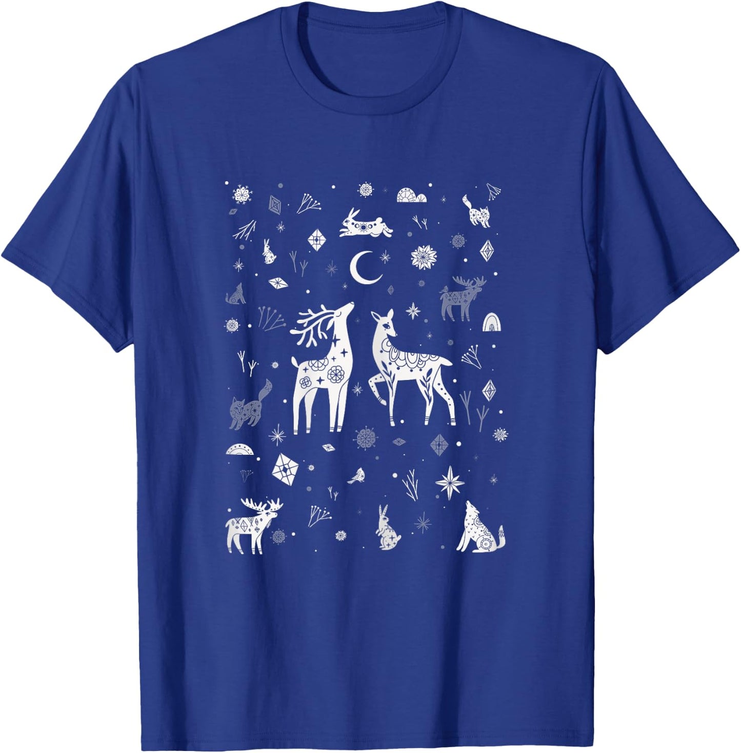 Winter Solstice Christmas woodland creatures Doodle T-Shirt - T-Shirt | Royal