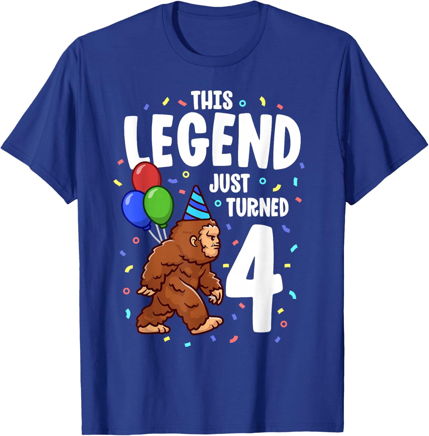 Bigfoot Birthday Party 4 Years Old Sasquatch Theme Boys T-Shirt - T-Shirt | Royal