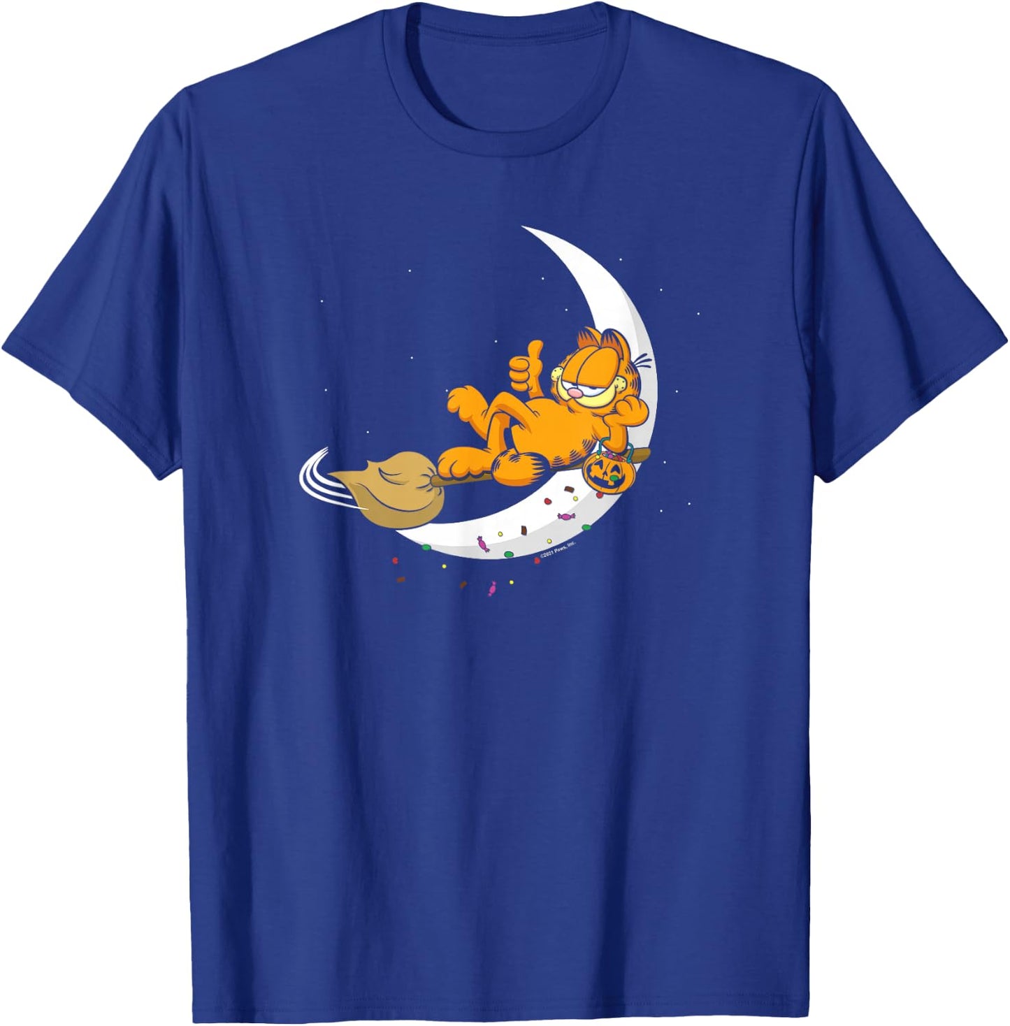 Garfield Halloween Crescent Moon Broom Riding Garfield T-Shirt - T-Shirt | Royal