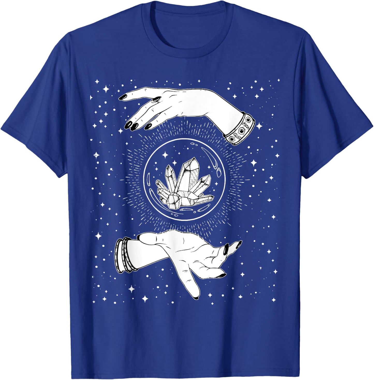 Retro Vintage Witchy Crystal Ball Witch Hands & Stars Black T-Shirt - T-Shirt | Royal