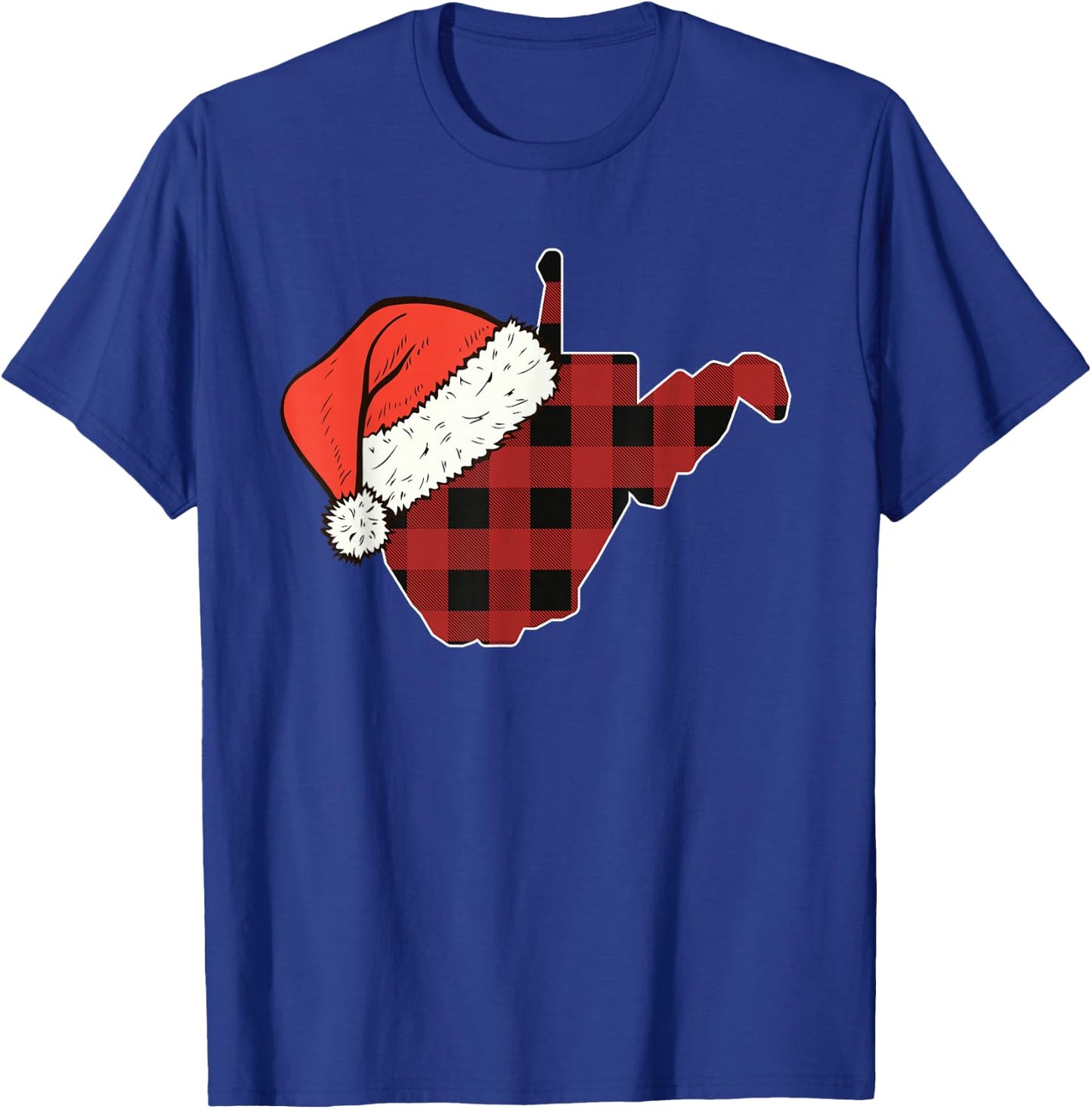 West Virginia Plaid Christmas Santa Hat Holiday Matching T-Shirt - T-Shirt | Royal