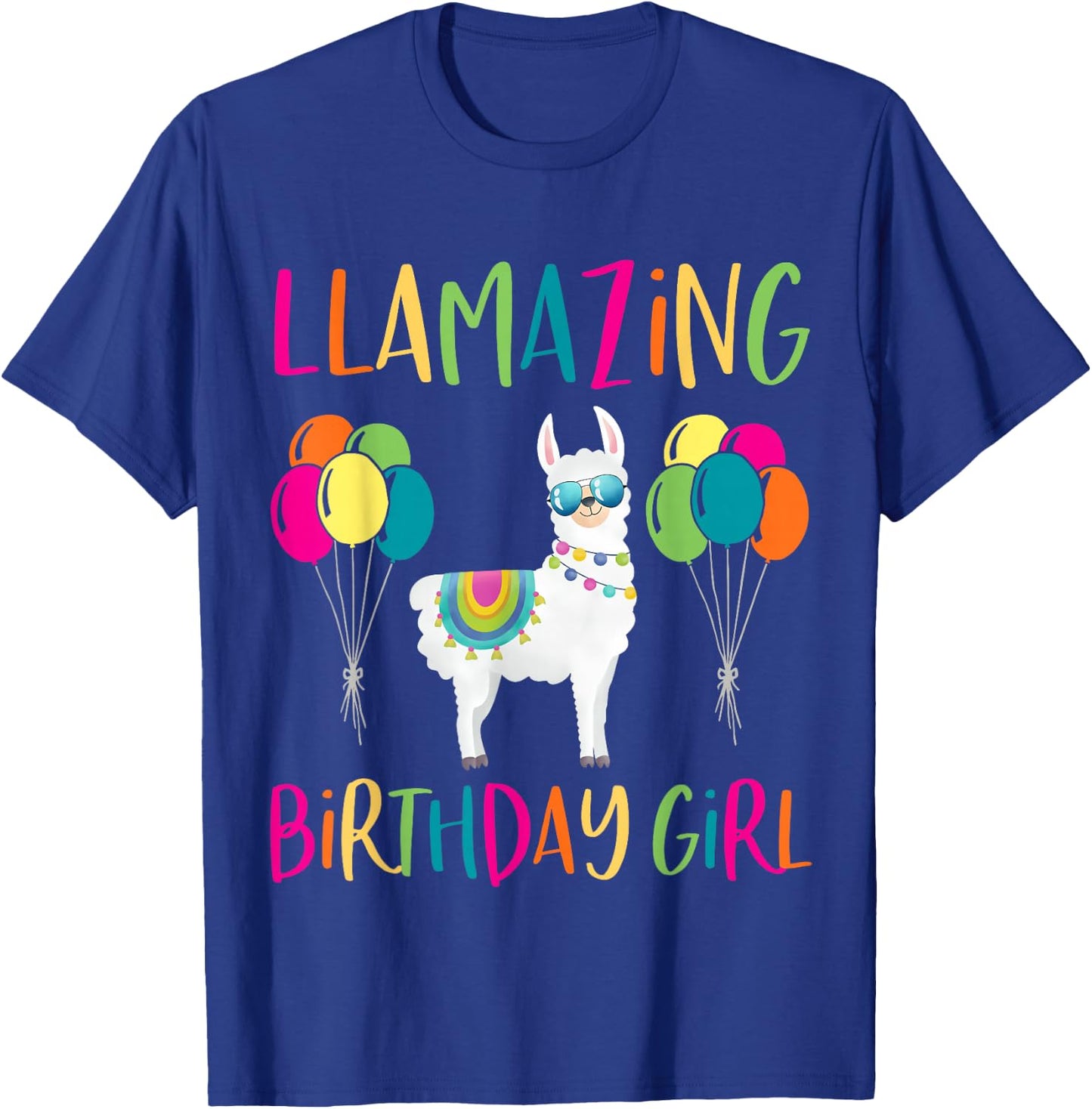 Girl Llama Birthday LLamazing Party Alpaca Balloons Gift Small T-Shirt - T-Shirt | Royal