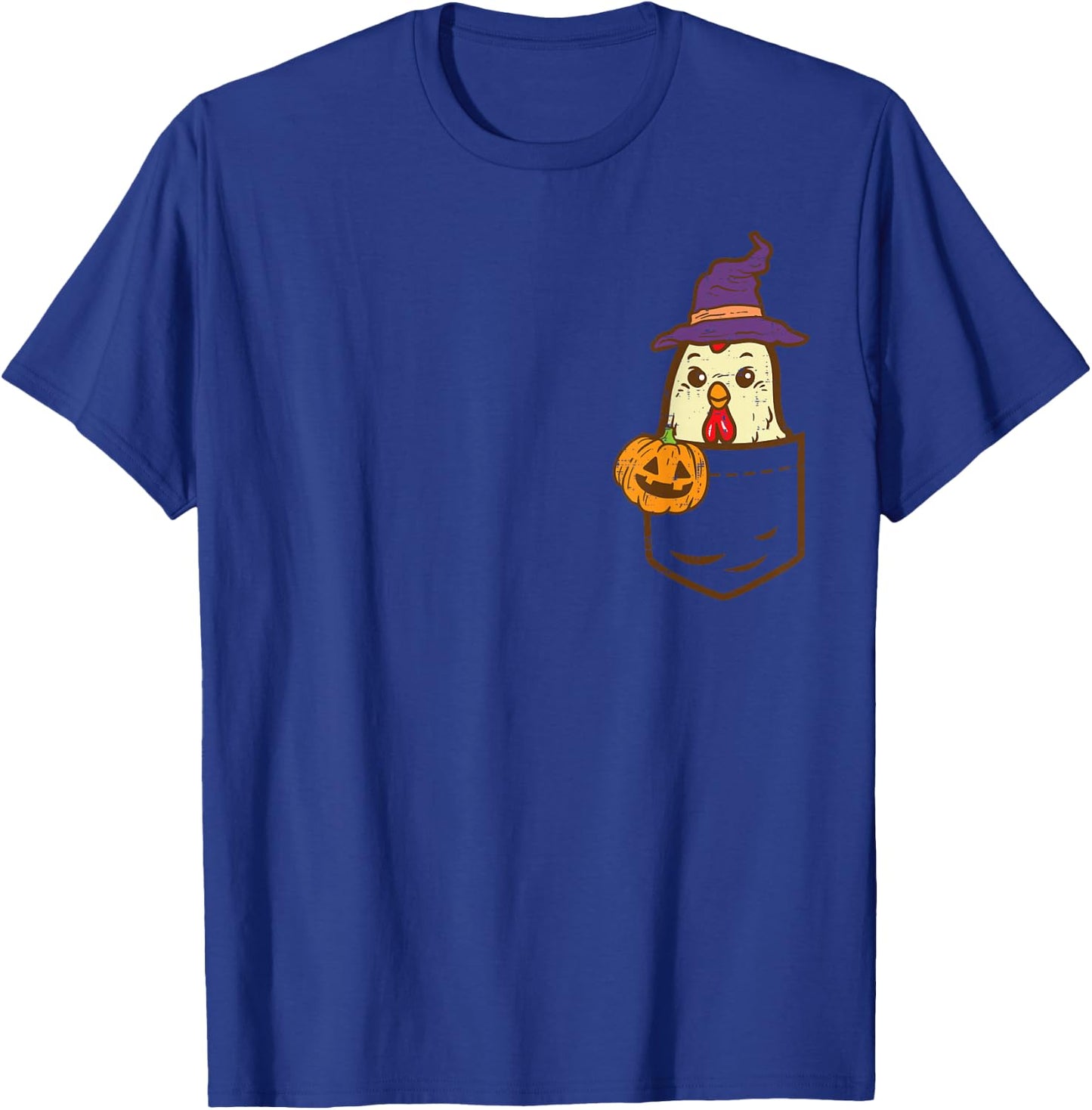 Pocket Chicken Witch Pumpkin Halloween Bird Animal Farmer T-Shirt - T-Shirt | Royal