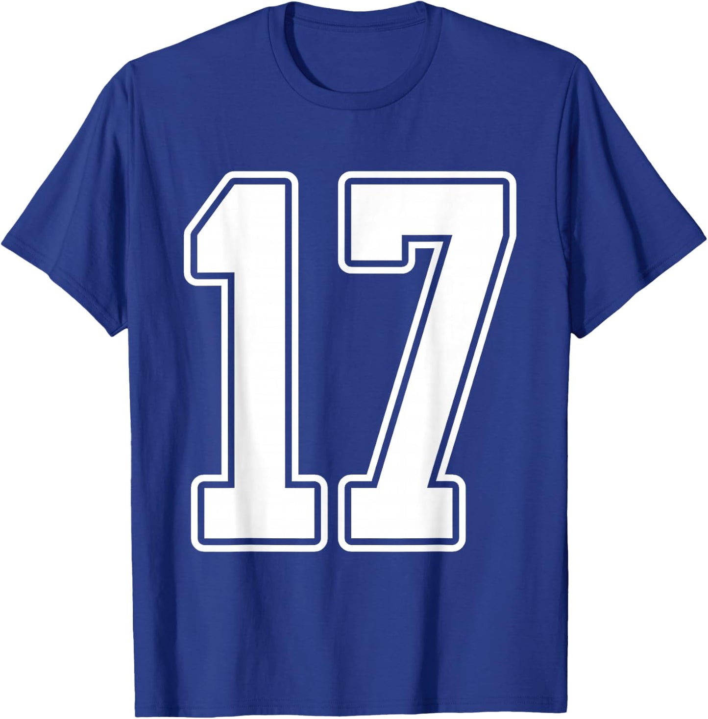 #17 White Outline Number 17 Sports Fan Jersey Style T-Shirt - T-Shirt | Royal