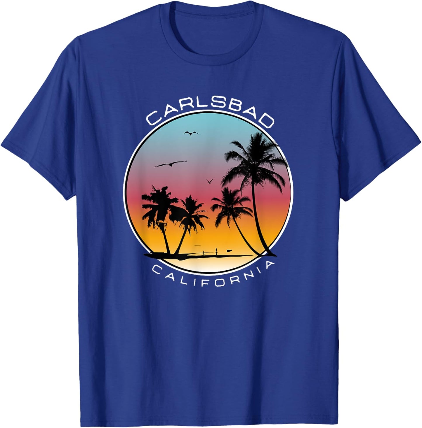 Carlsbad California Sunset Palm Tree T-Shirt - T-Shirt | Royal
