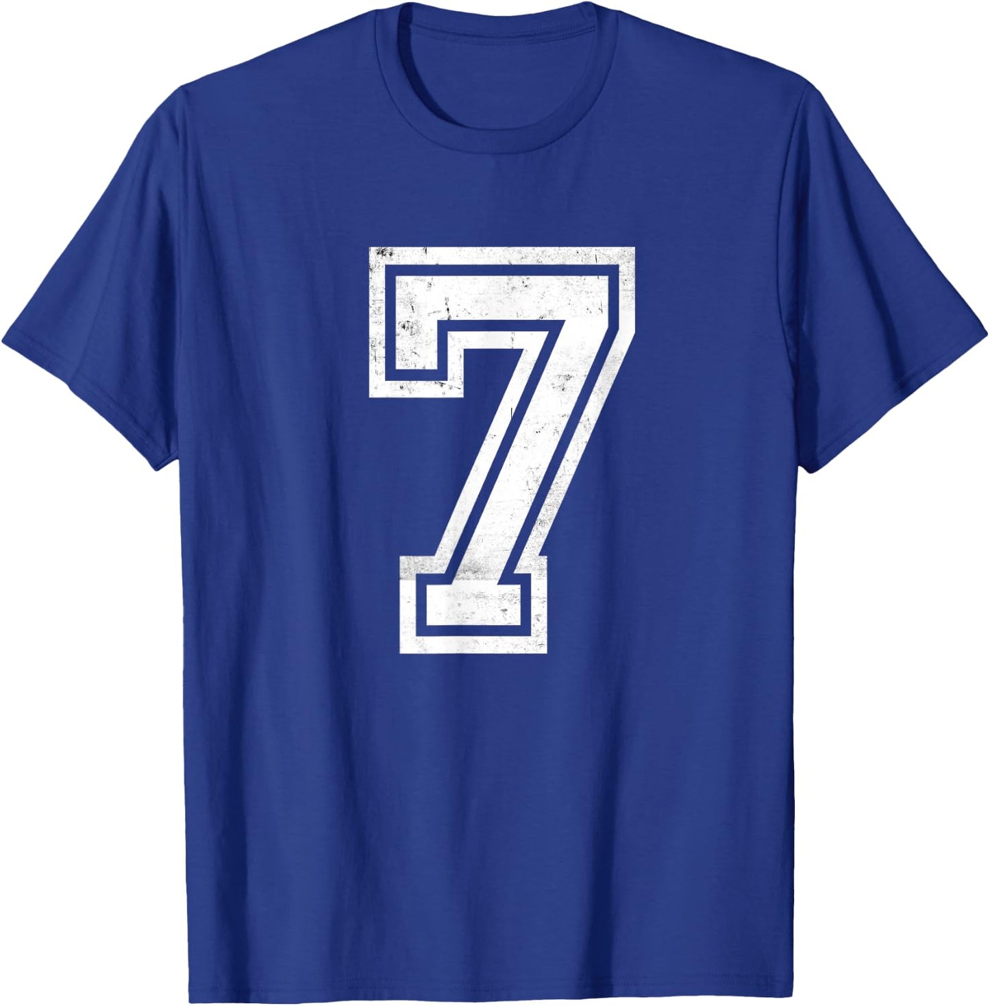 Number #7 Sport White Varsity Number T-Shirt - T-Shirt | Royal