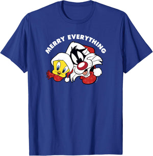Looney Tunes Sylvester And Tweety Merry Everything Christmas T-Shirt - T-Shirt | Royal