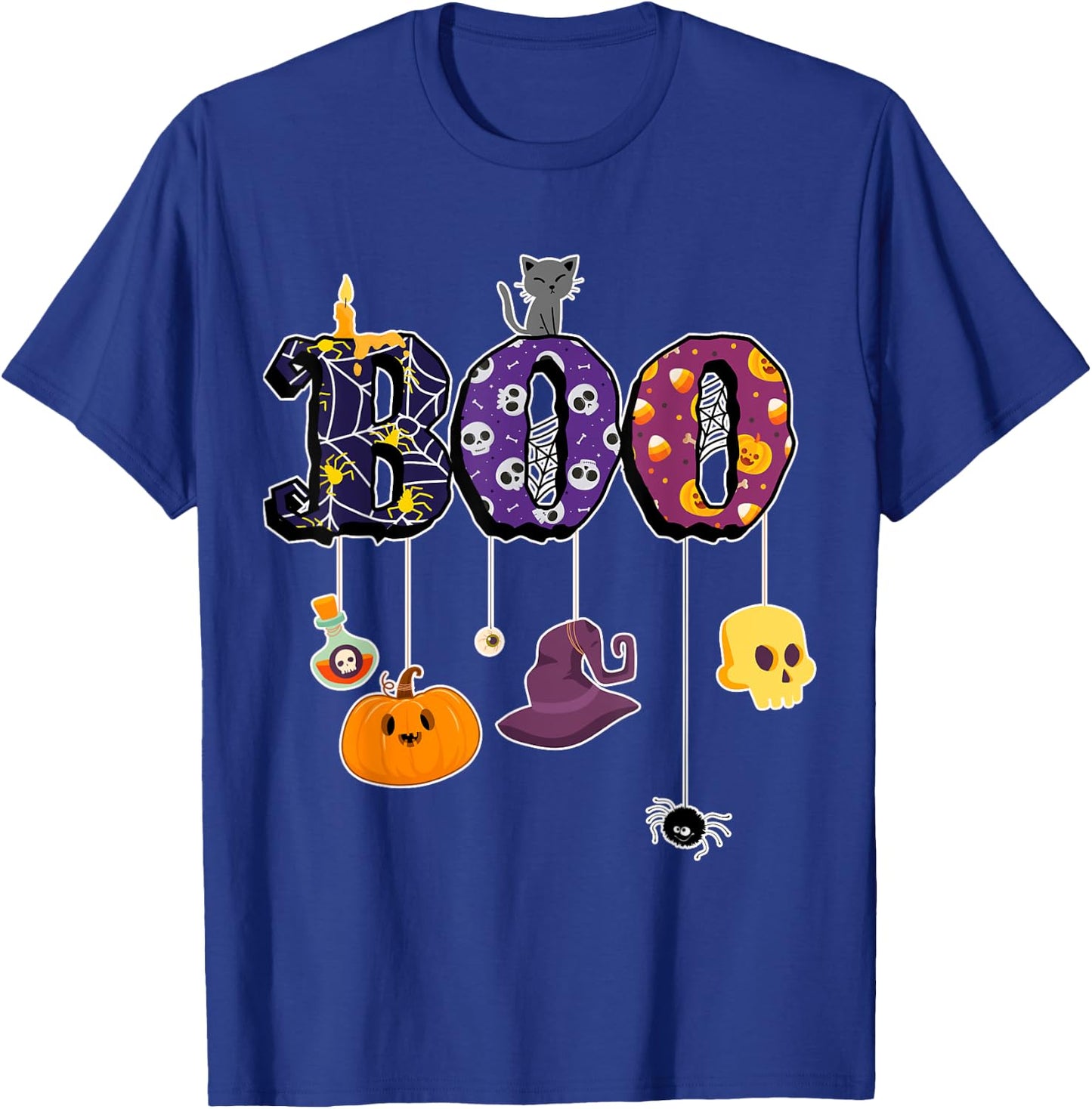 Boo Halloween Costume Spiders, Ghosts, Pumkin & Witch Hat T-Shirt - T-Shirt | Royal