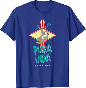Costa Rica Surfing Sloth Pura Vida Motto Souvenir T-Shirt - T-Shirt | Royal