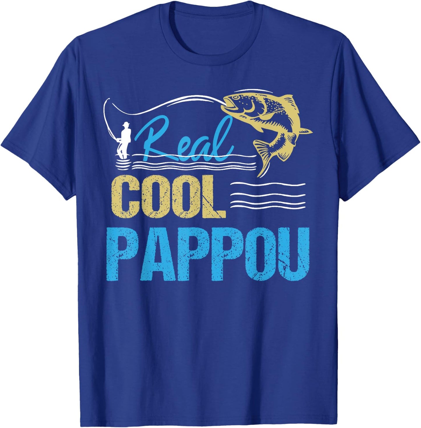 Vintage Reel Cool Pappou Fishing Daddy Grandpa Fathers Day T-Shirt - T-Shirt | Royal