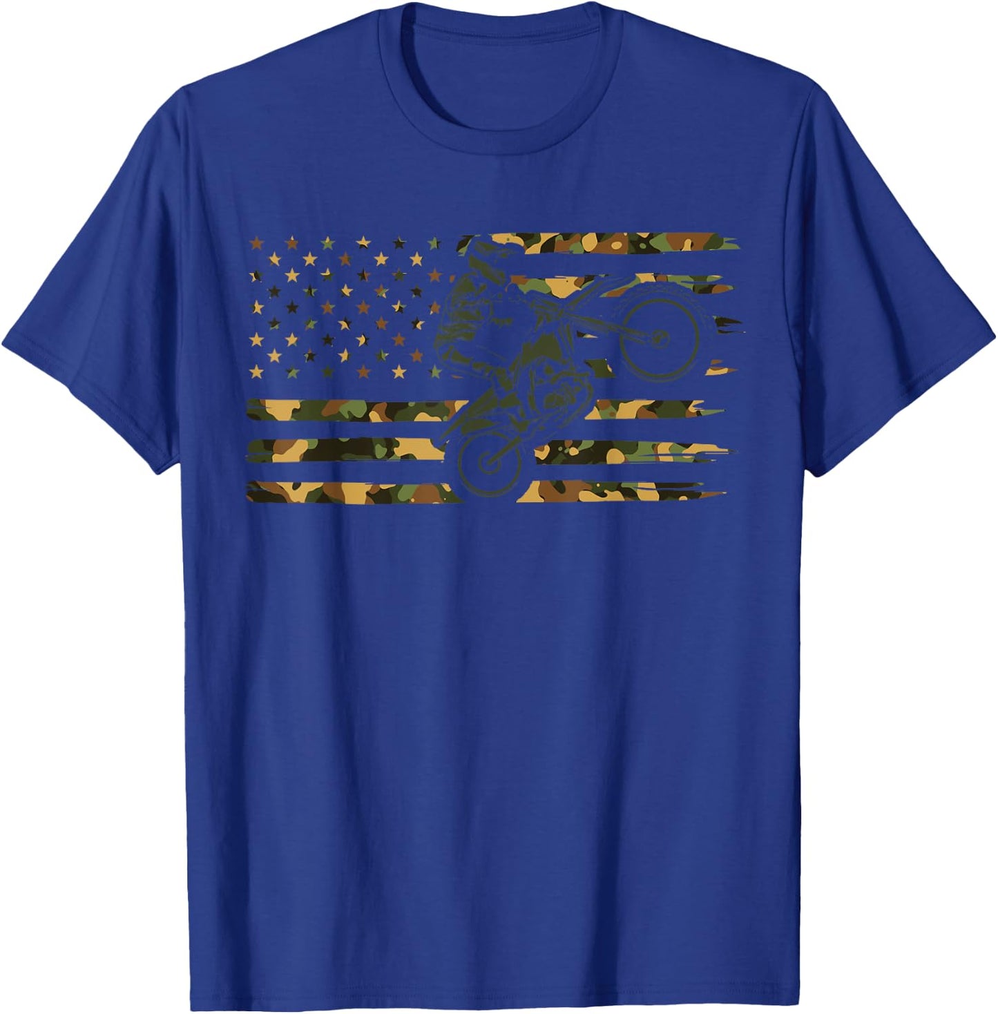 American Flag Motocross Biker - American Flag Dirt Bike T-Shirt - T-Shirt | Royal