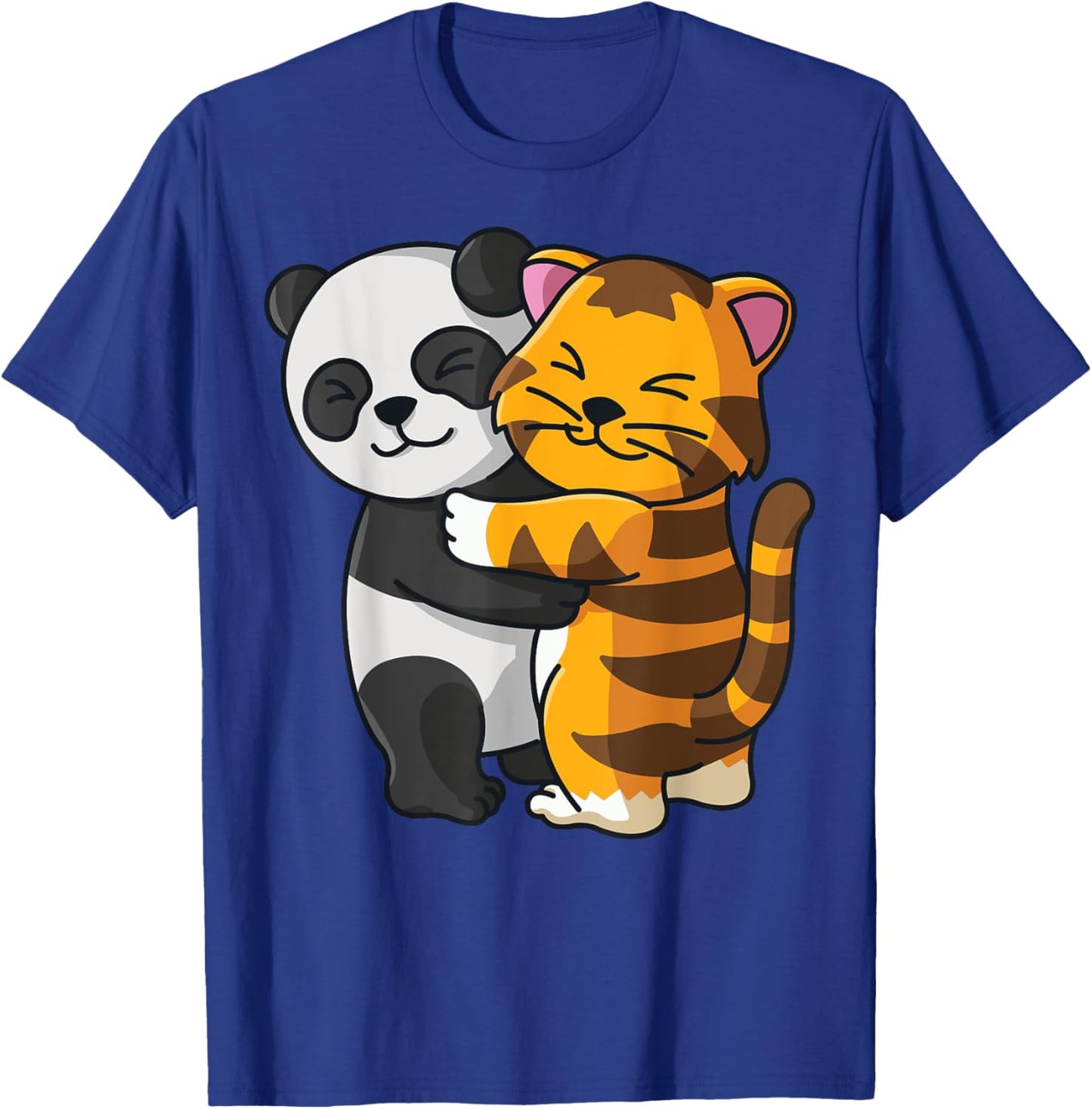 Panda and Tabby Cat Tiger cute Hug Cuddle Animals Cuddling Women Kids T-Shirt - T-Shirt | Royal