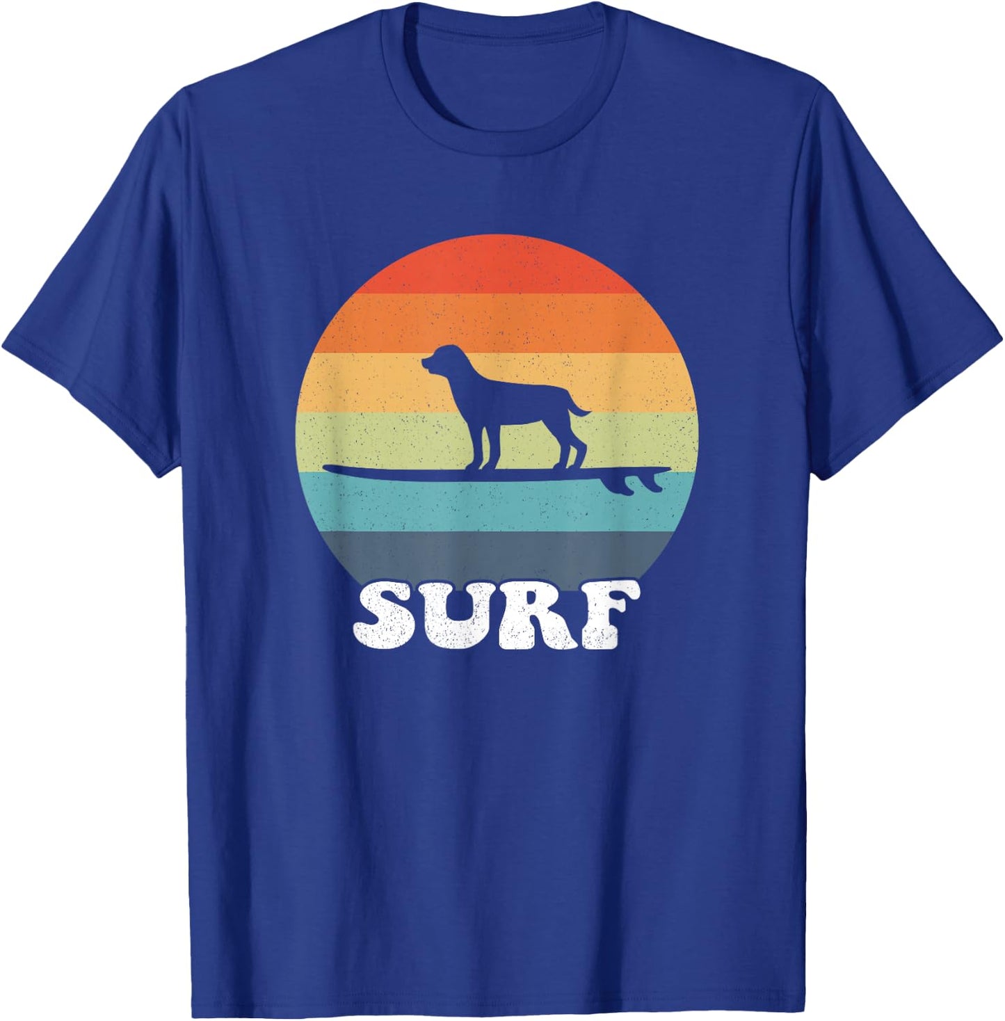 Dog On Surfboard Surfing Board Surfer Dog Retro Surf Cute T-Shirt - T-Shirt | Royal