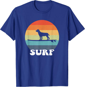 Dog On Surfboard Surfing Board Surfer Dog Retro Surf Cute T-Shirt - T-Shirt | Royal