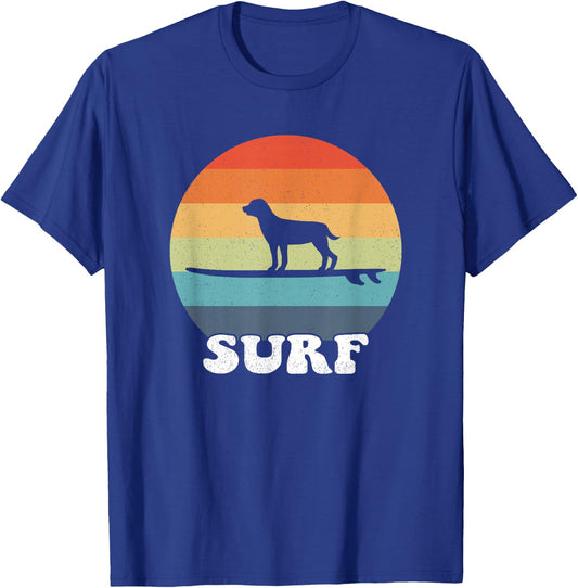 Dog On Surfboard Surfing Board Surfer Dog Retro Surf Cute T-Shirt - T-Shirt | Royal