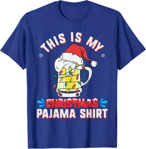 This Is My Christmas Pajama Shirt Funny Beer Mug Santa Hat T-Shirt - T-Shirt | Royal