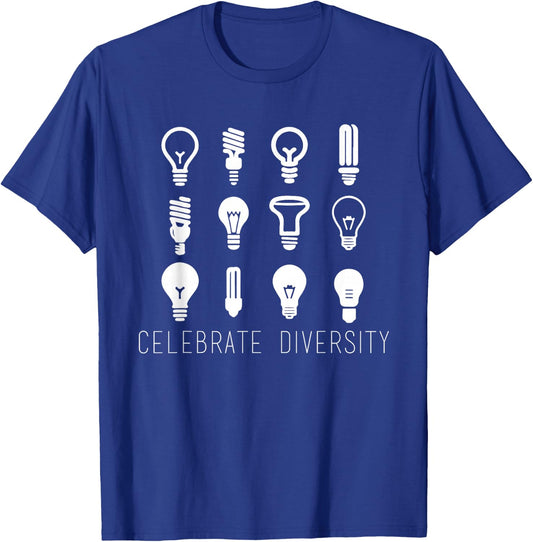 Electrician Dad Design Gift Celebrate Diversity Light bulbs T-Shirt - T-Shirt | Royal