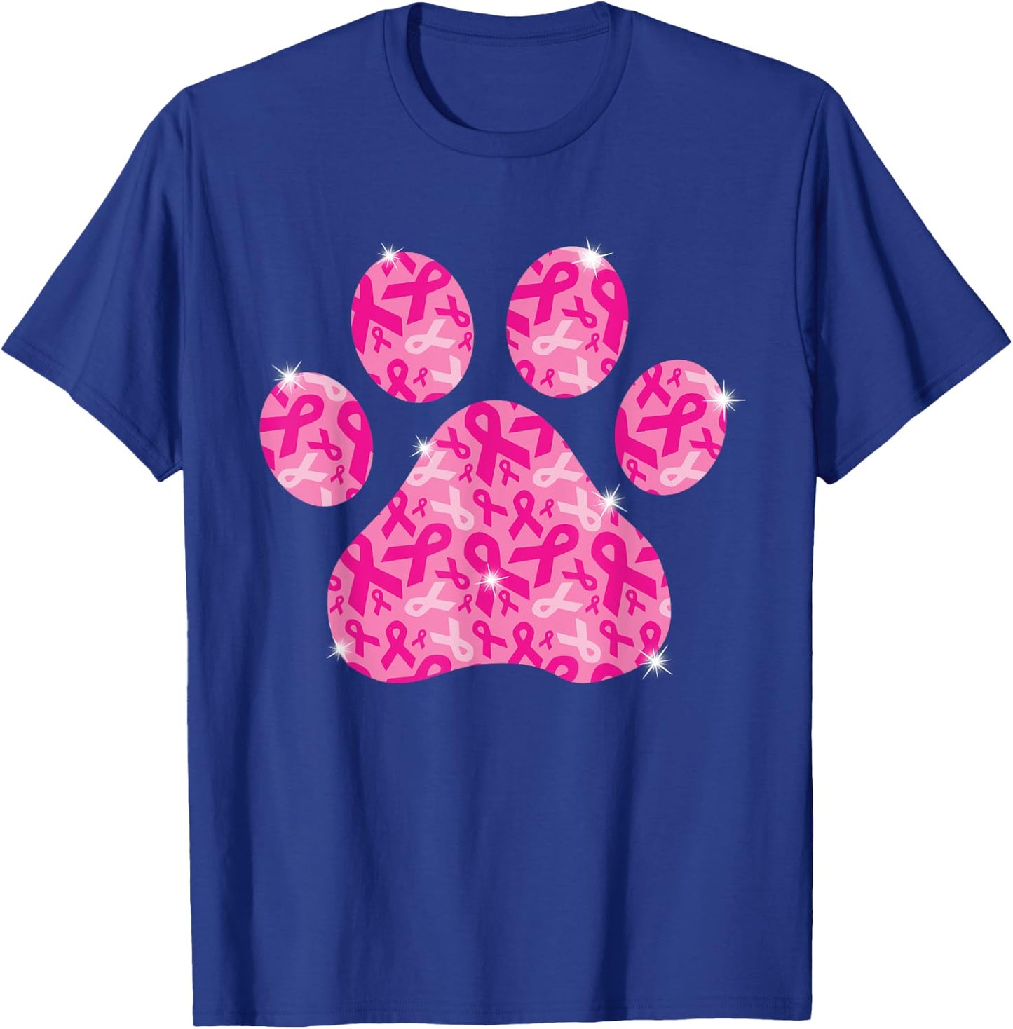 Dog Paw Print Pink Ribbon Breast Cancer Awareness Survivor T-Shirt - T-Shirt | Royal