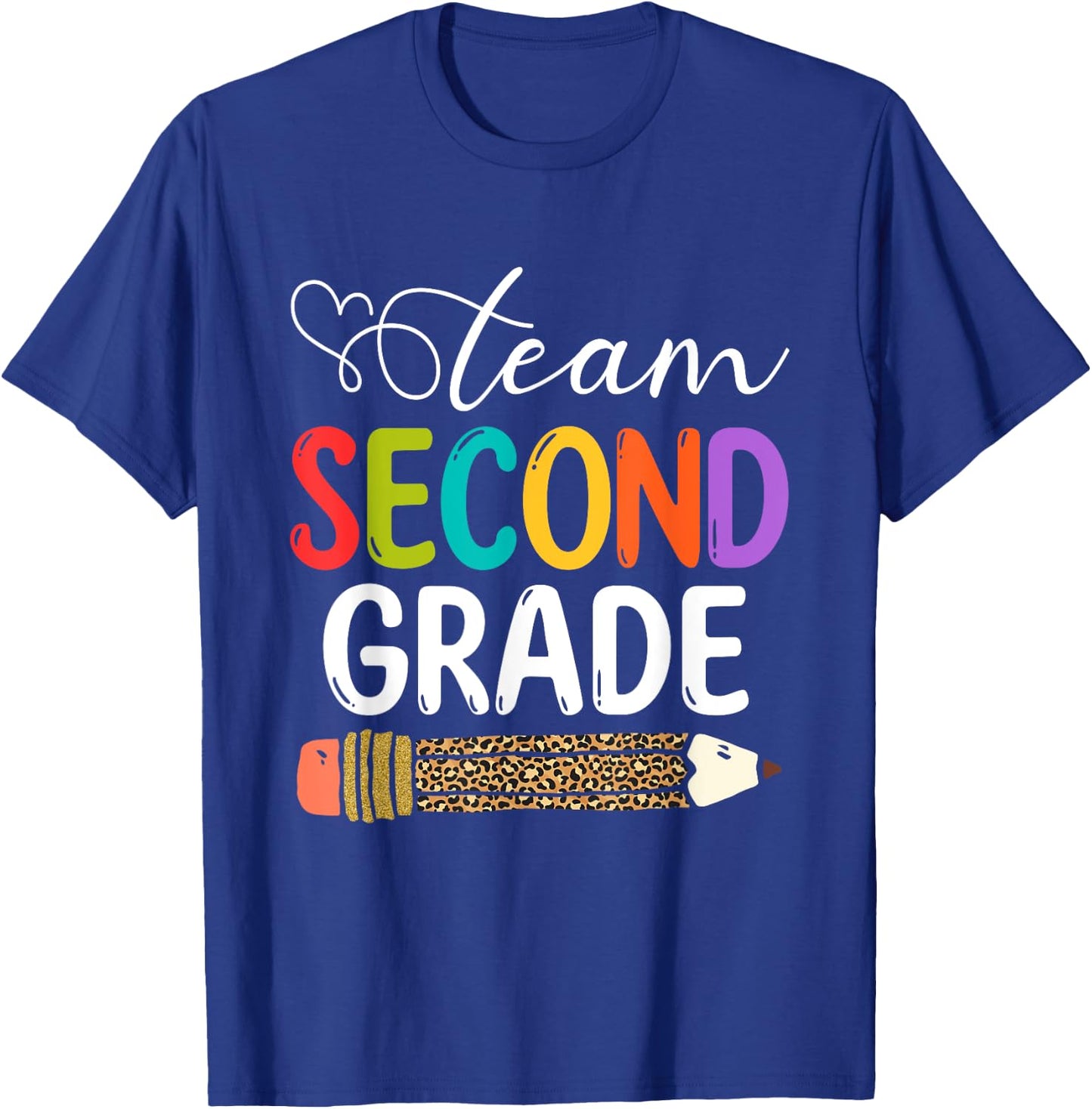 Team Second Grade Leopard Pencil 2nd Grade Teacher Student T-Shirt - T-Shirt | Royal