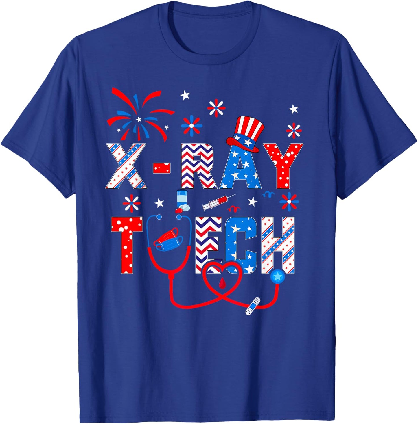 4th Of July Shirt Stethoscope Patriotic X-ray Tech T-Shirt - T-Shirt | Royal