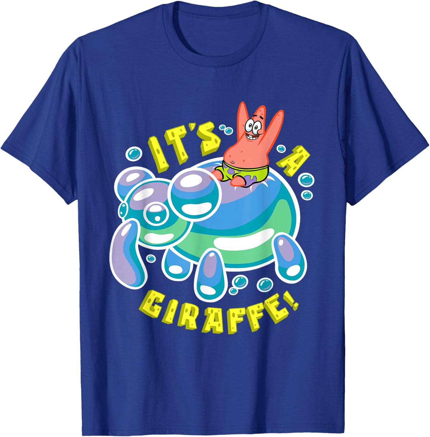 Mademark x SpongeBob SquarePants - SpongeBob Its a Giraffe Patrick Star Riding Balloon Giraffe T-Shirt - T-Shirt | Royal