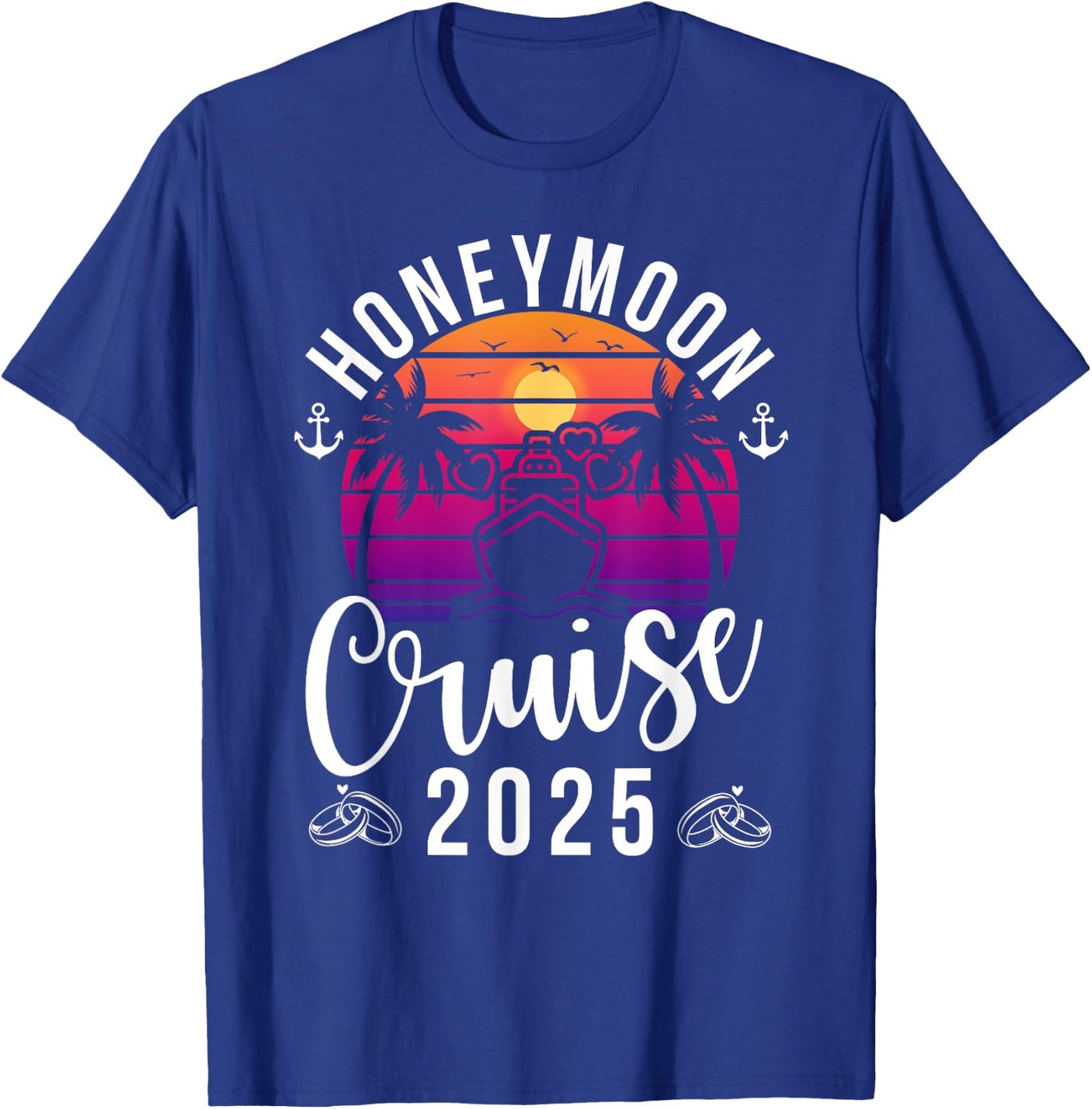 Honeymoon Cruise 2025 , Adult, Short Sleeve, Black, X-Small, , Tropical, Retro, Honeymoon, Couples, Anniversary, Travelers T-Shirt - T-Shirt | Royal