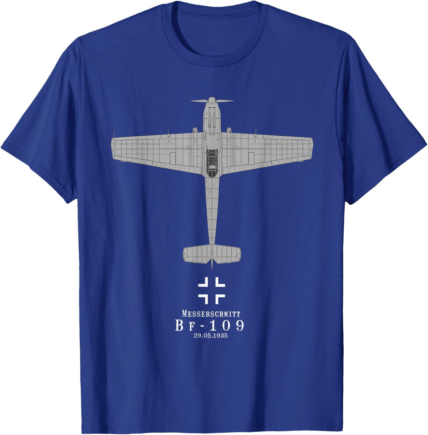 Bf-109 Tech Drawing WWII German Luftwaffe Airplane T-Shirt - T-Shirt | Royal