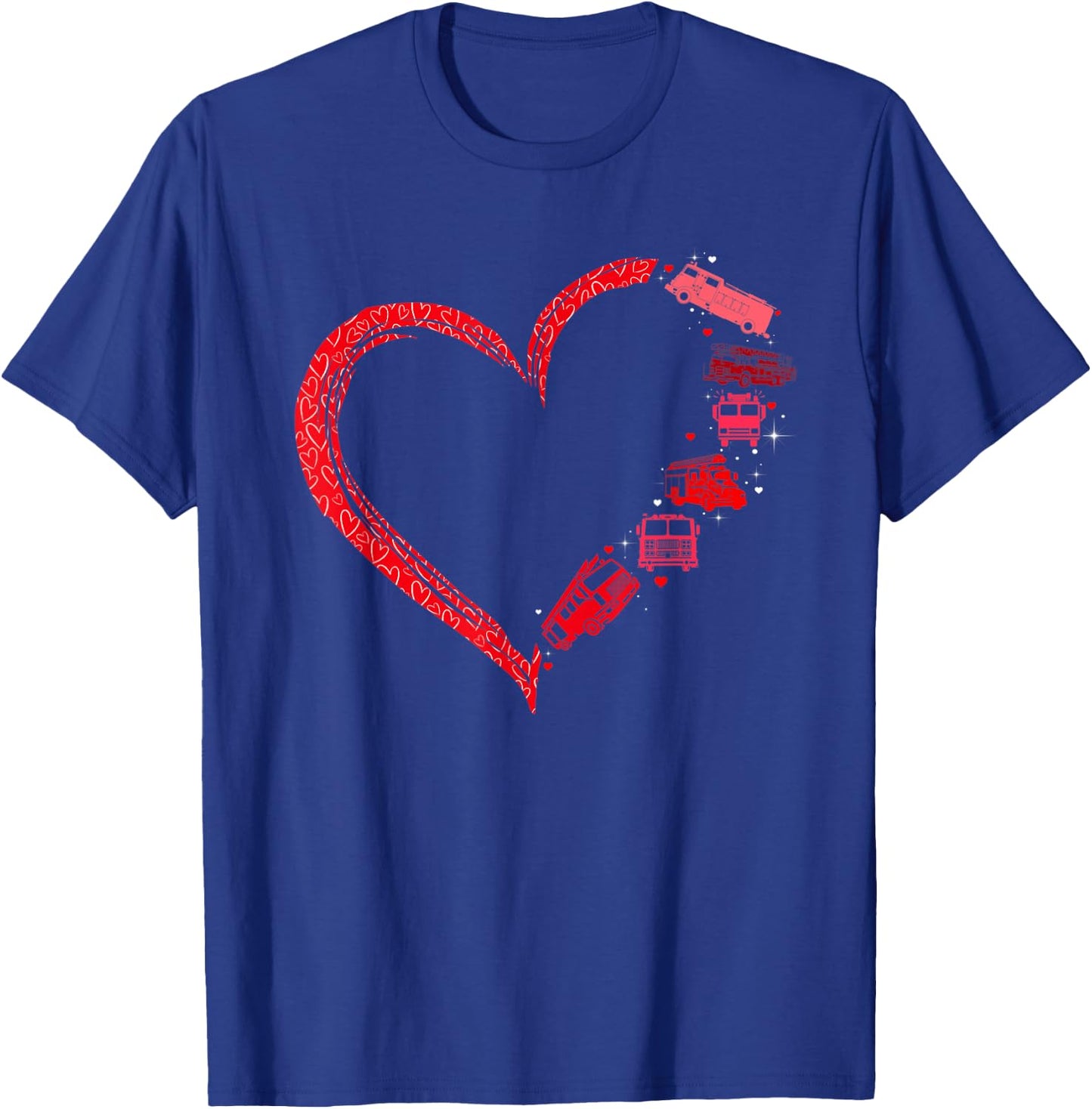 Firefighter Heart Matching Fire Trucks Design Valentines Day T-Shirt - T-Shirt | Royal