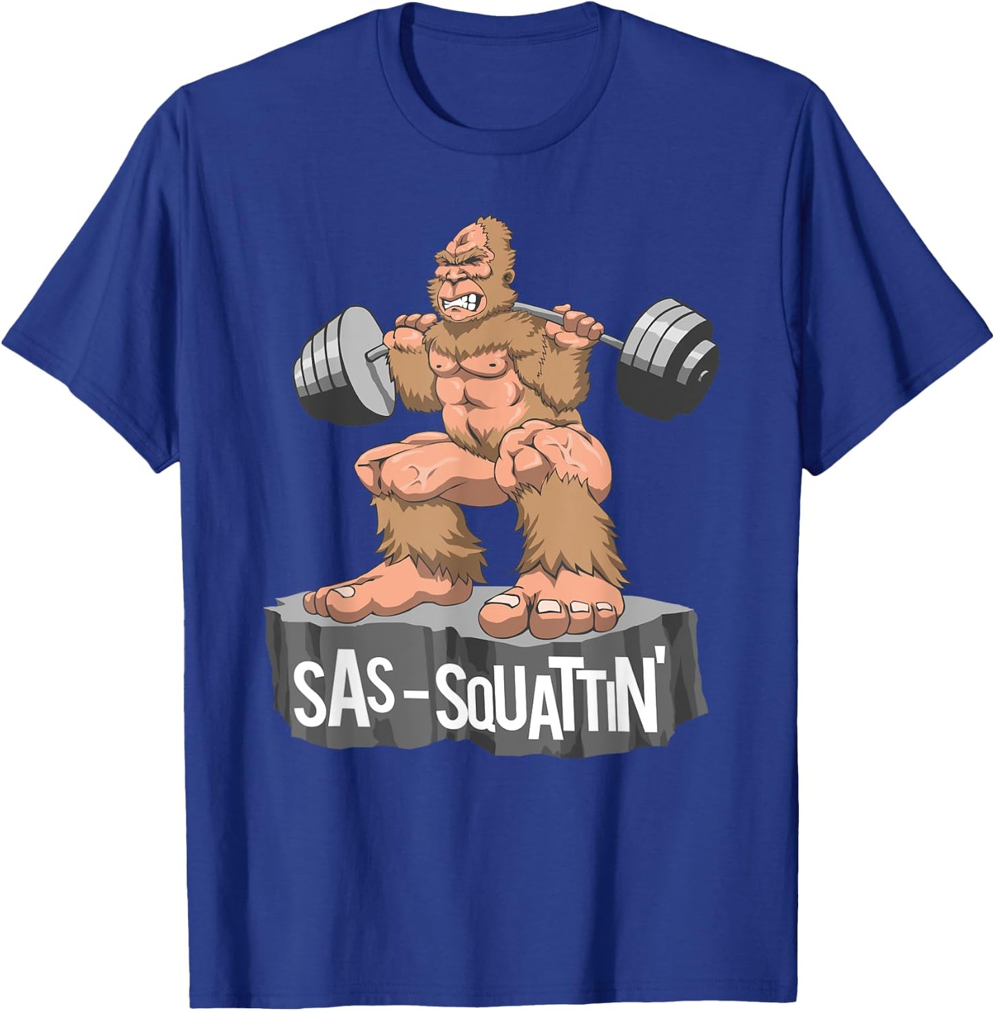 Sas Squattin, Sasquatch Bigfoot Weightlifting Leg Day T-Shirt - T-Shirt | Royal