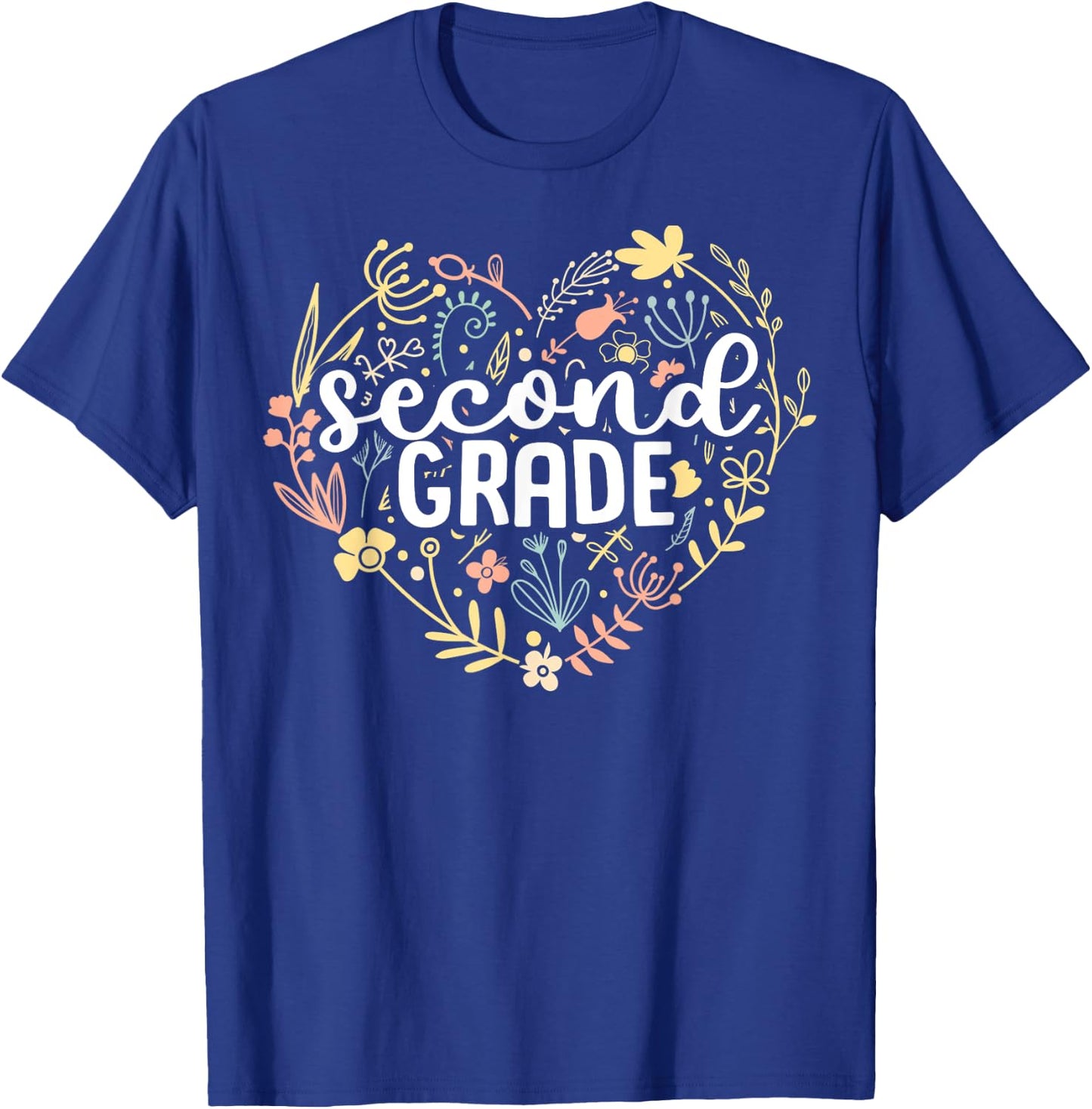 2nd Second Grade Floral Heart Back To School Teacher Girls T-Shirt - T-Shirt | Royal