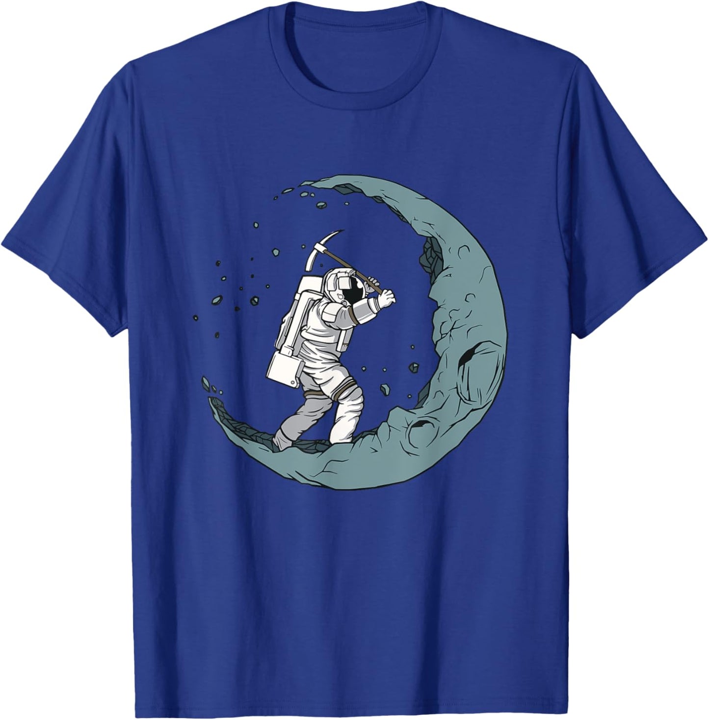Astronaut Mining Moon With Pickaxe Graphic T-Shirt - T-Shirt | Royal